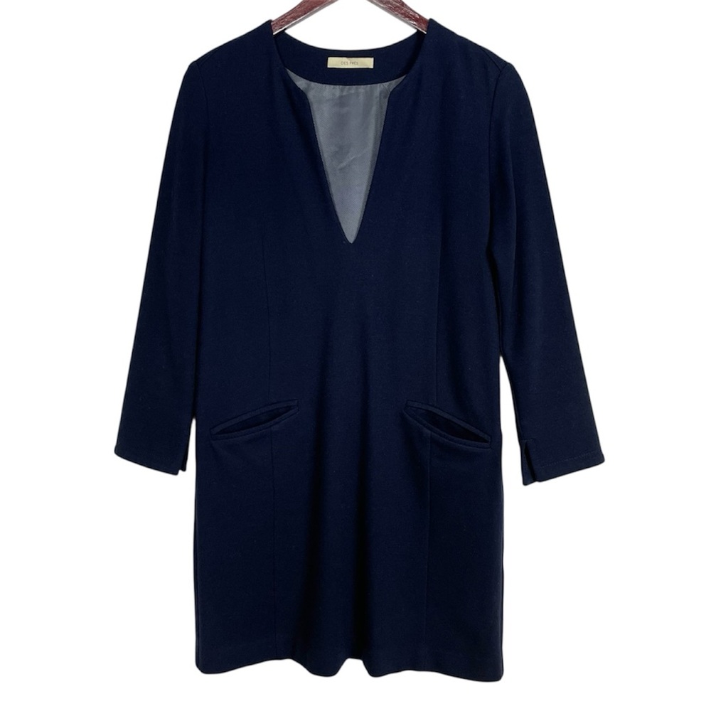 Des Pres Navy Blue Deep V Neck Dress